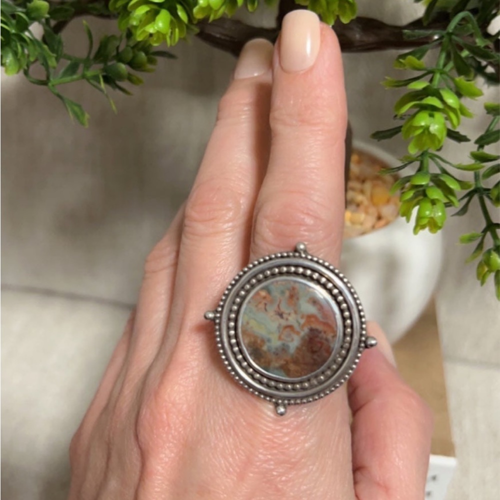 🌊🍂 Sterling Silversmith and Stone Ring
